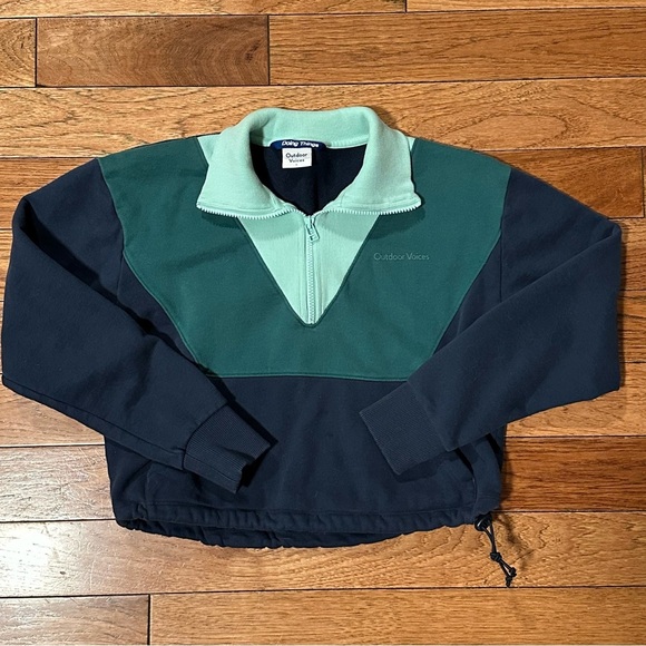 Outdoor Voices Cotton Terry 1/2 Zip Sweatshirt blue green Size Small - Picture 6 of 9